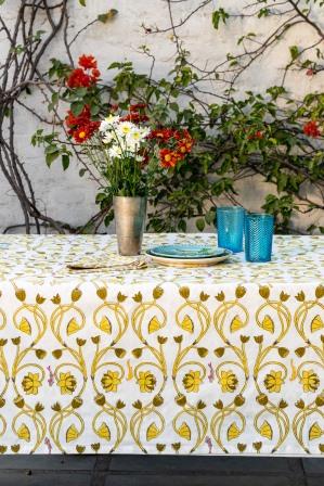 Yellow Lotus Hand block Printed Tablecloths & Napkin Sets