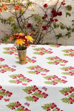 Pink Jackfruit Hand block Printed Tablecloths & Matching Napkin Sets