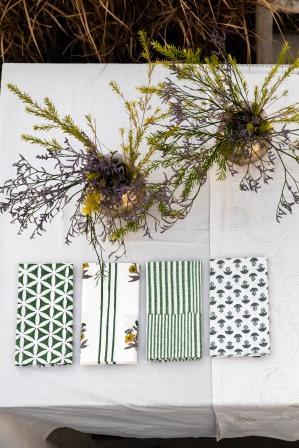 Green Hand block Printed Napkin Sets
