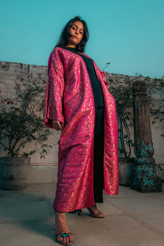 SHEHERZADE SILK ABAYA FUSCHIA