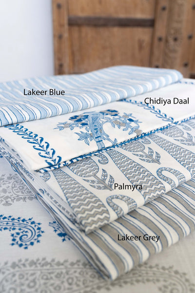 Blue/Grey Hand block Printed Table Cloths & Matching Napkin Sets