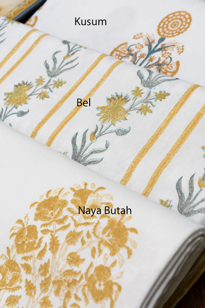 Gold Yellow Hand block Printed Tablecloths & Matching Napkin Sets